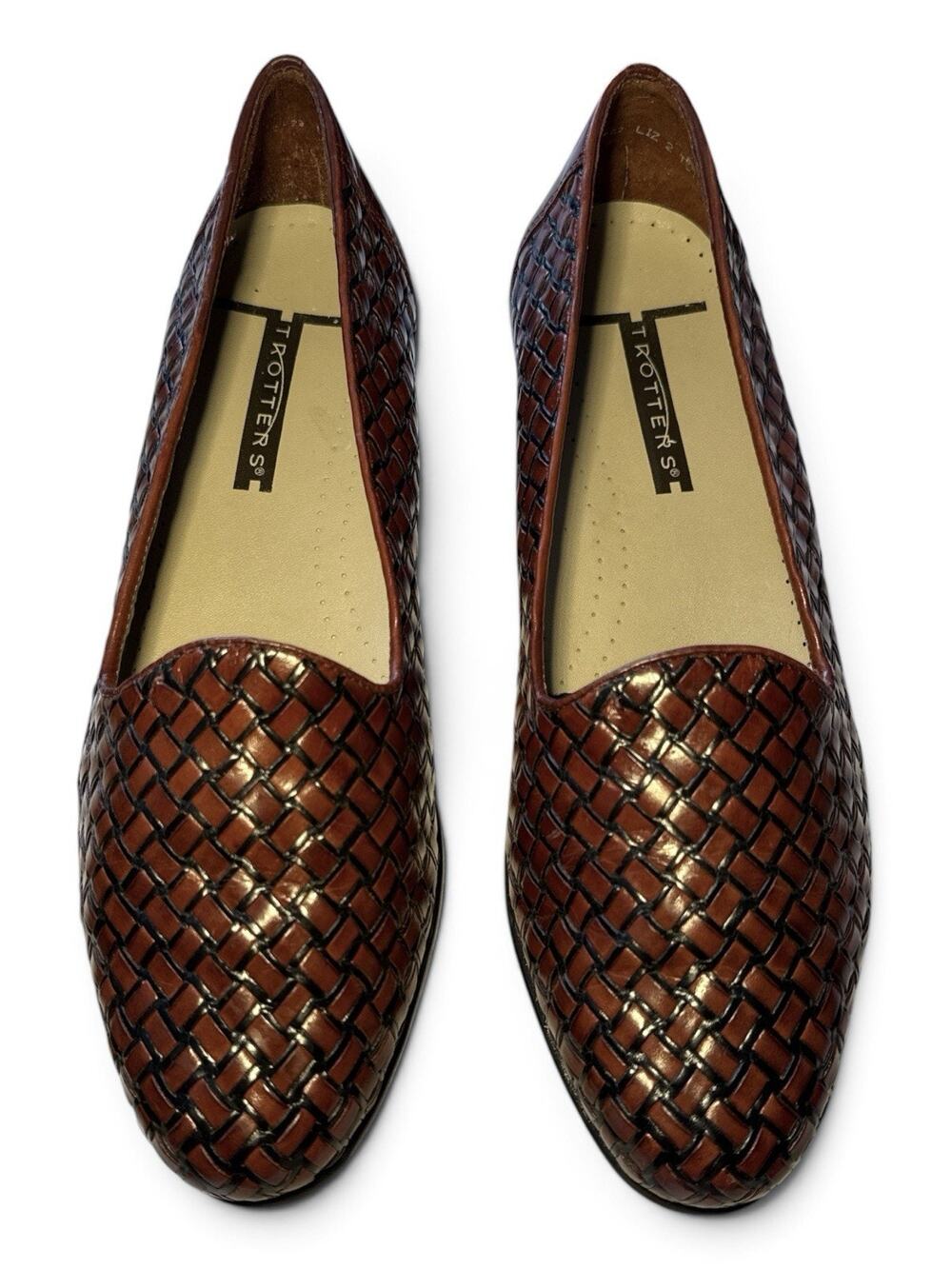 Trotters Liz Loafers Women’s 8.5 M Woven Brown Black Comfort Classic Flats
